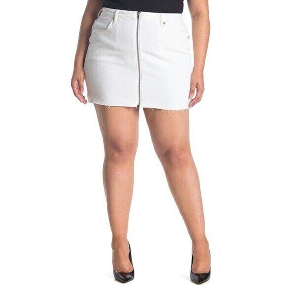 GOOD‎ AMERICAN NEW $98 Exposed Zipper Denim Mini Skirt in White Size 16 - Picture 1 of 3